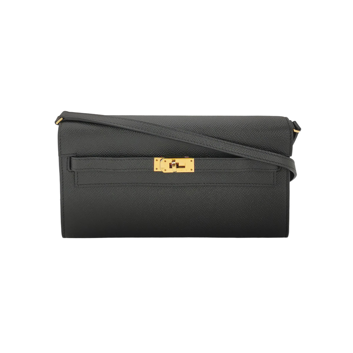Hermes Hermes Kelly Black Calfskin Gold-Tone Hardware Wallet