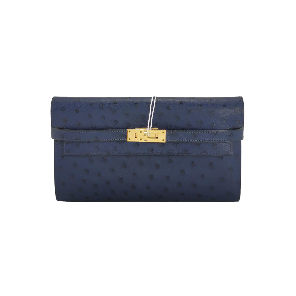 Hermes Hermes Kelly Large Blue Ostrich Gold-Tone Hardware Clutch