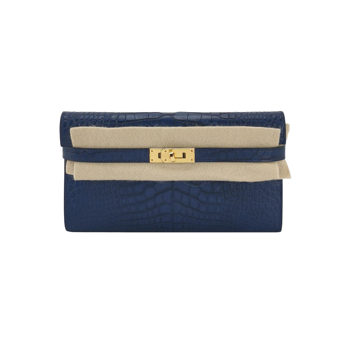 Hermes Hermes Kelly Large Blue Crocodile Gold-Tone Hardware Clutch