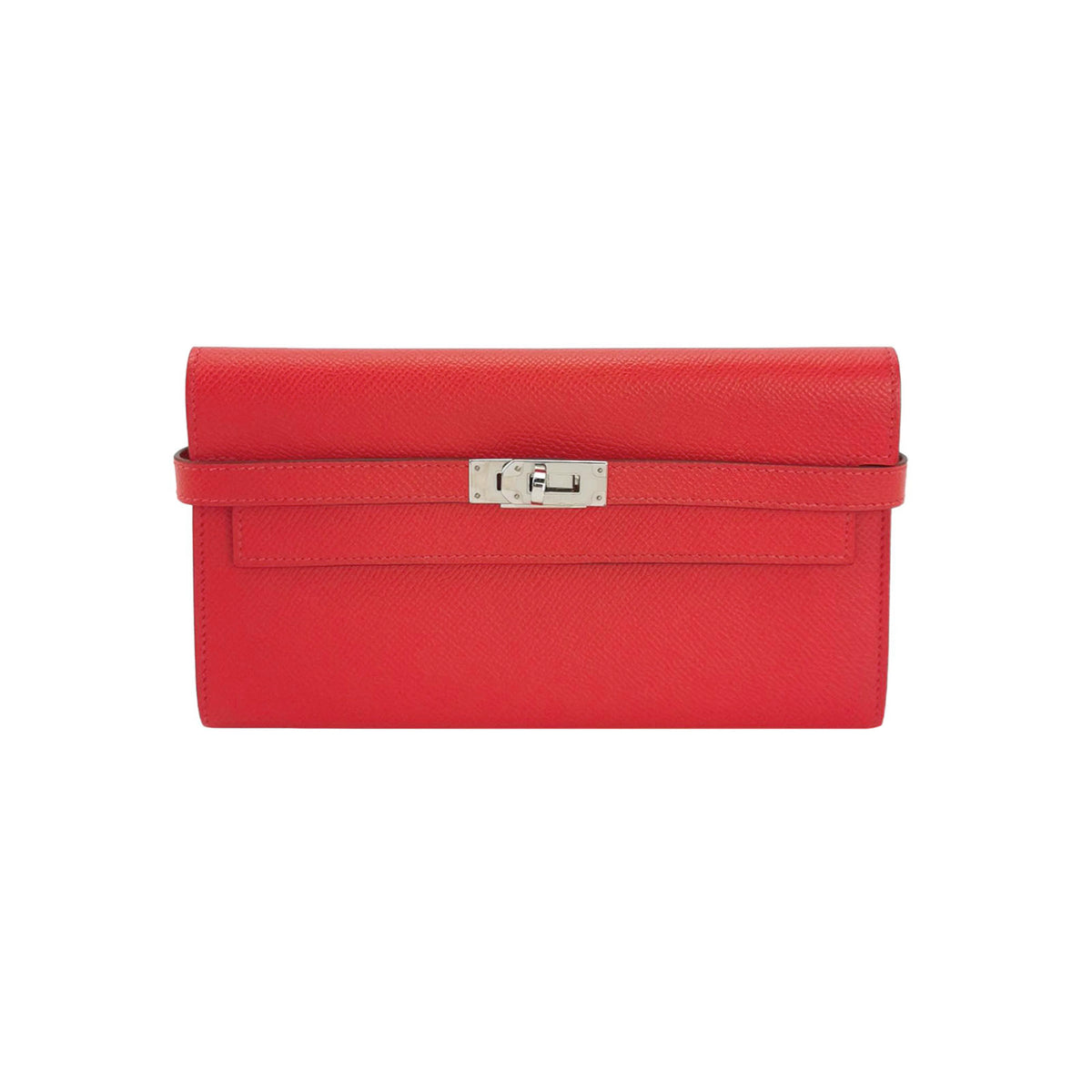 Hermes Hermes Kelly Large Red Calfskin Silver-Tone Hardware Clutch