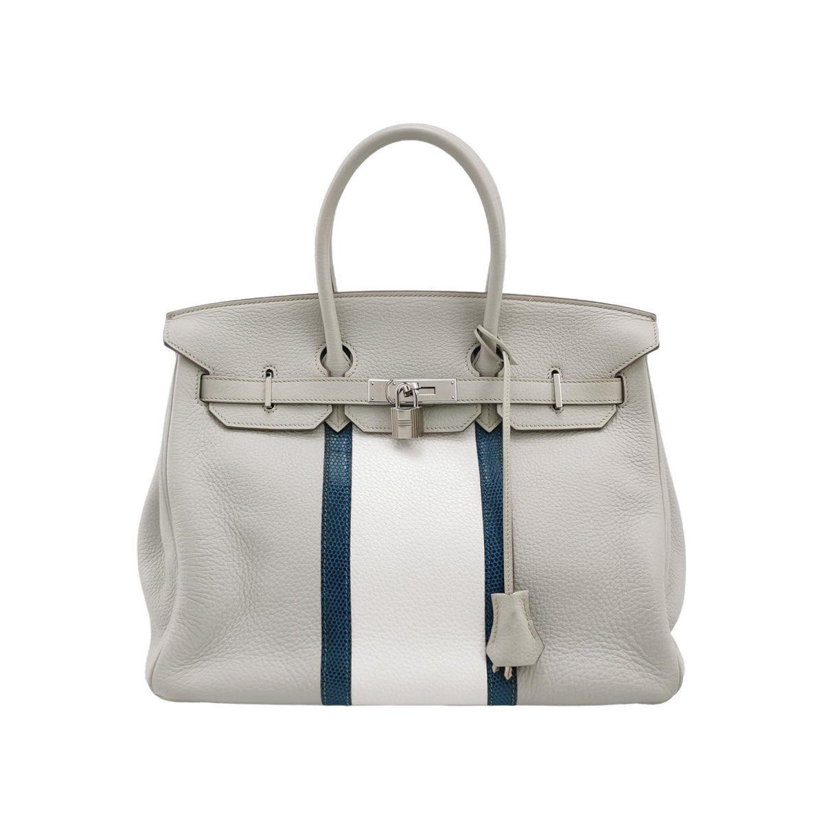 Hermes Hermes Birkin Gold 35 Blue Calfskin Lizard Silver-Tone Hardware Top-Handle Bag