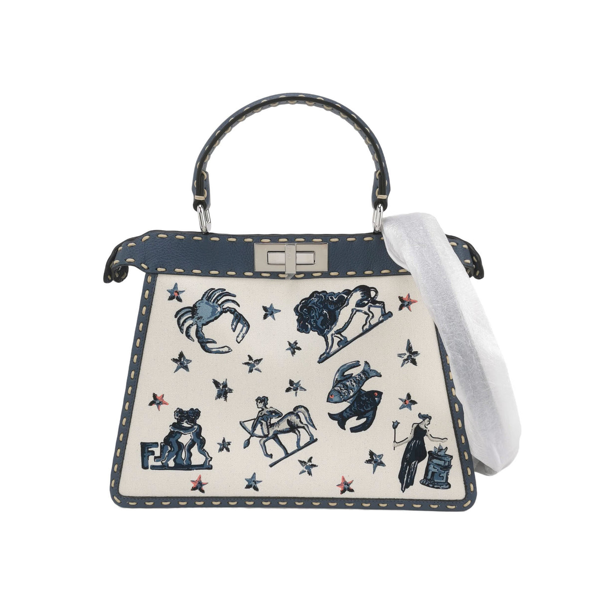 Fendi Fendi Peekaboo Medium Calfskin Canvas Shoulder Bag