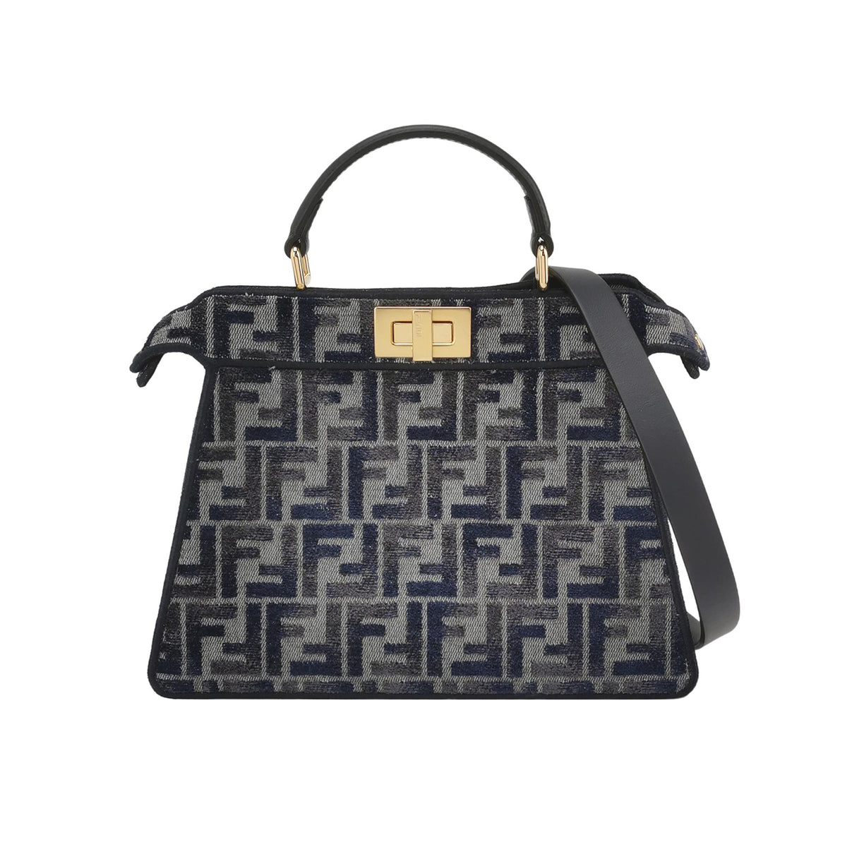 Fendi Fendi Peekaboo Small Calfskin Canvas Velvet Shoulder Bag