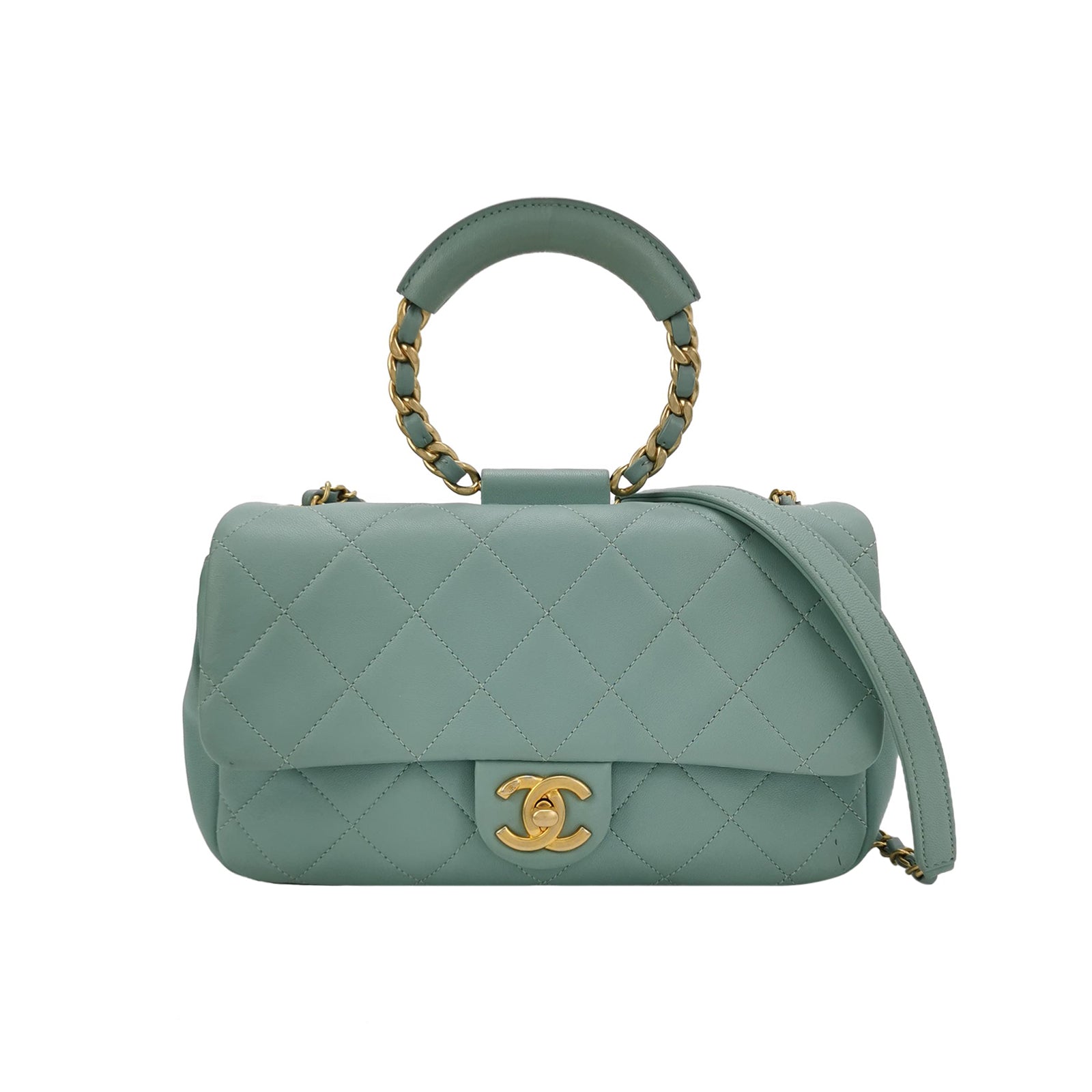 Circular Handle Lambskin quilted CC turn-lock