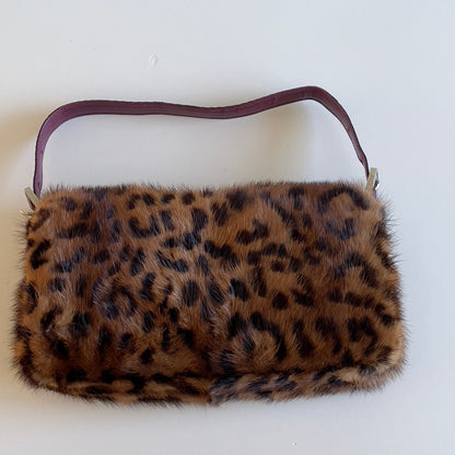 Vintage Fendi Cheetah Print Mink Fur Baguette