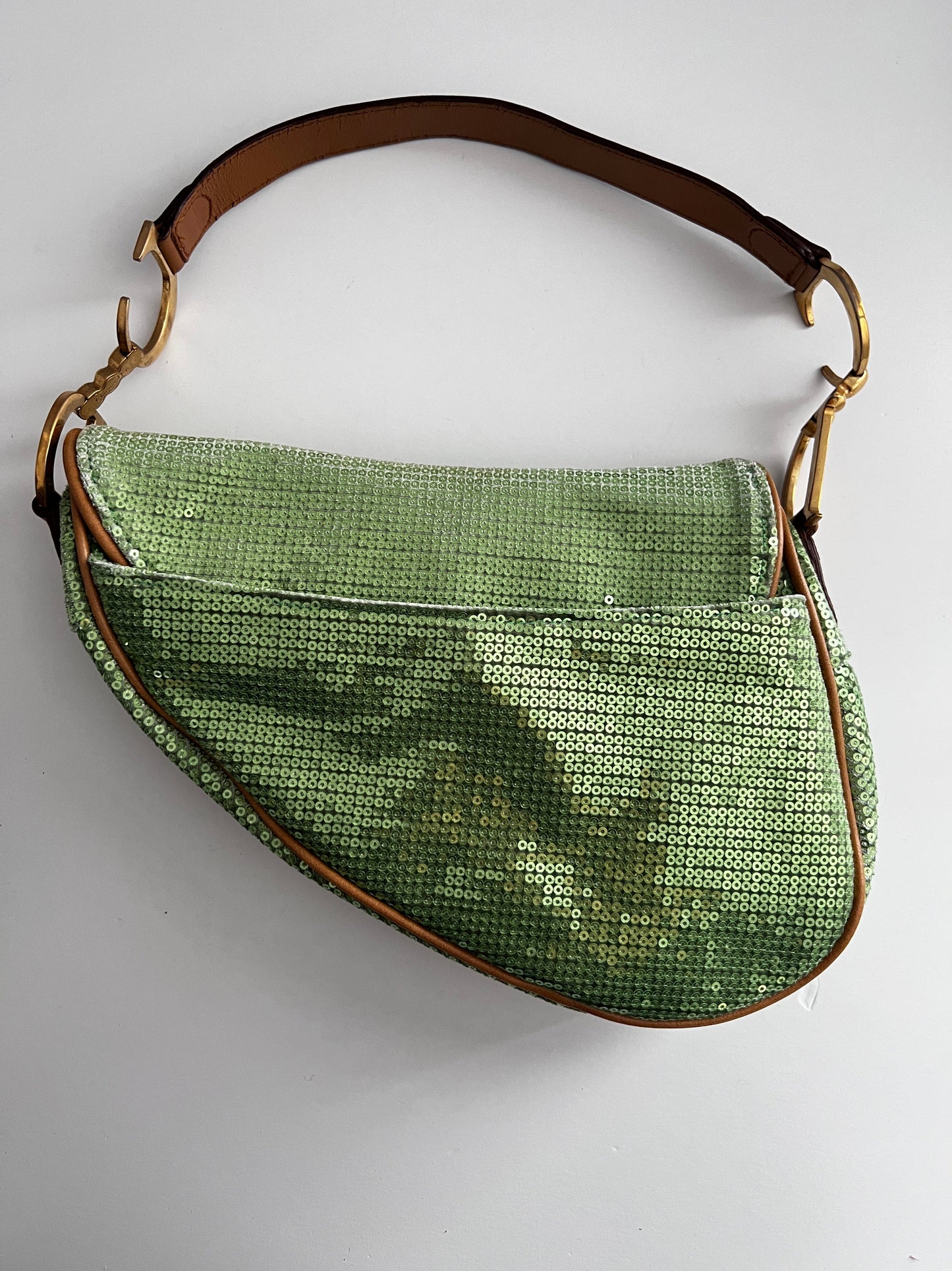 Dior green sequin saddle bag