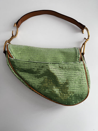 Dior green sequin saddle bag