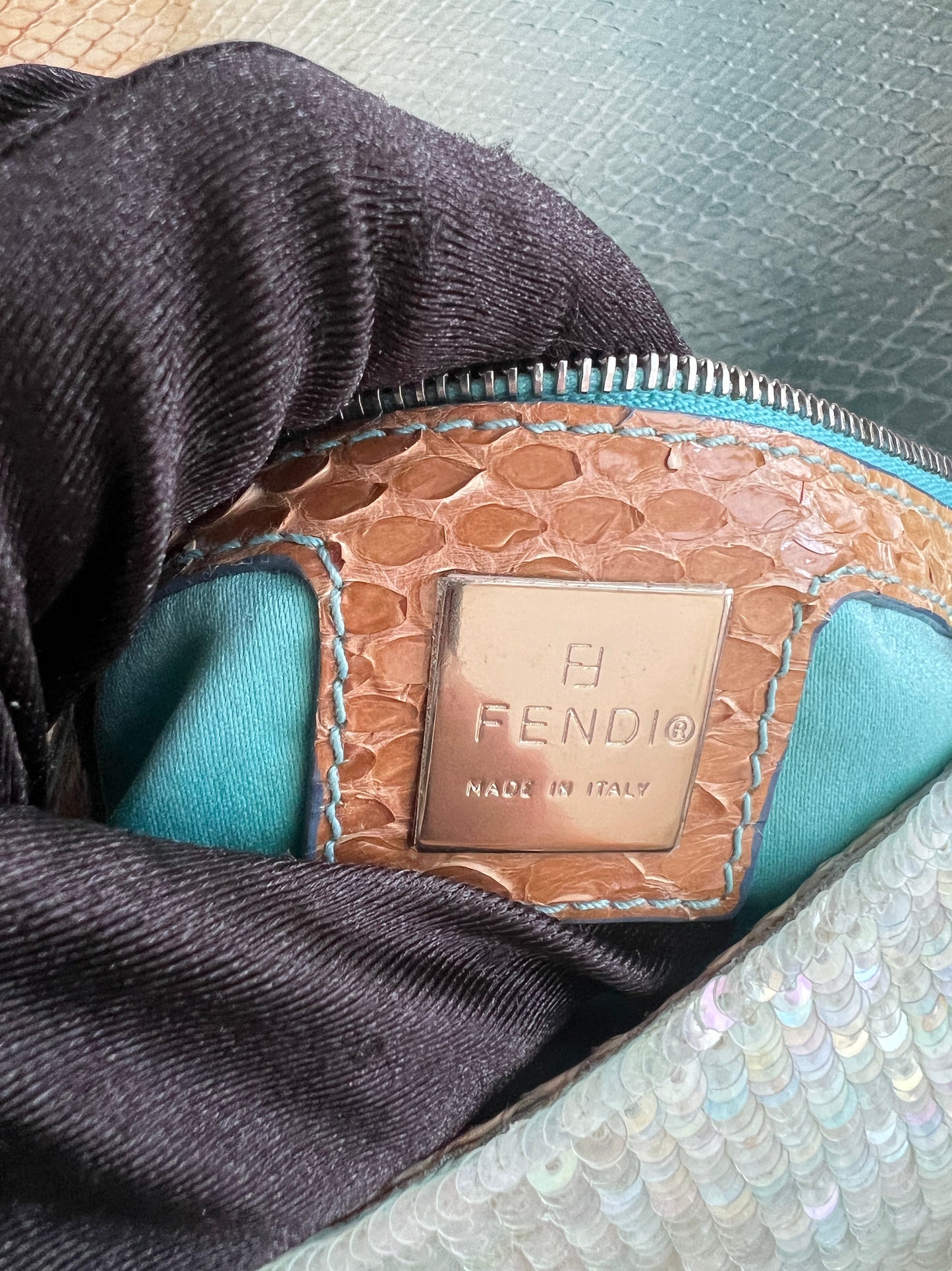 Vintage Fendi Mint Sequin Baguette