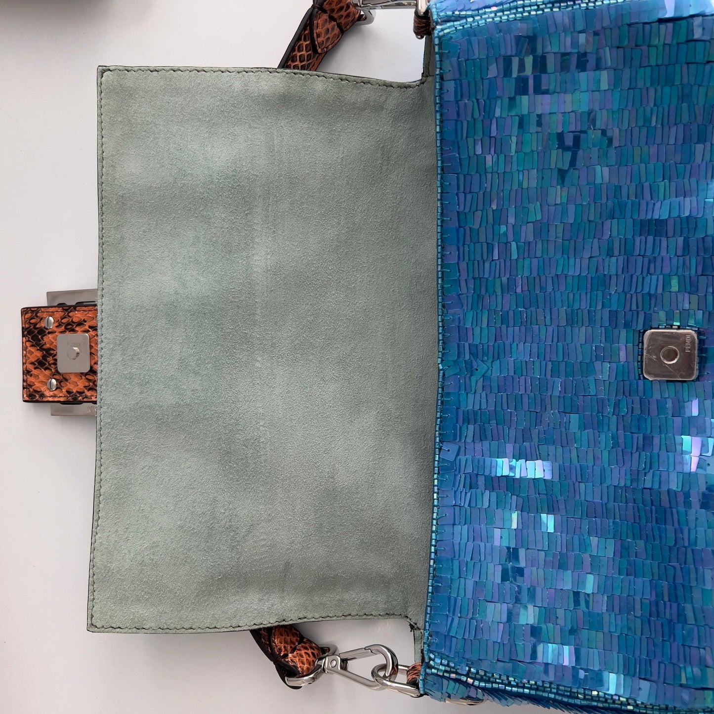 Fendi Reissue Green Stripe Blue Sequin Baguette
