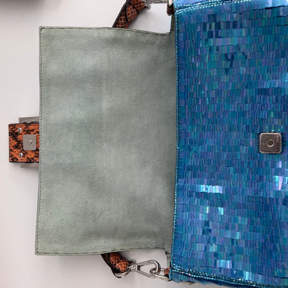 Fendi Reissue Green Stripe Blue Sequin Baguette