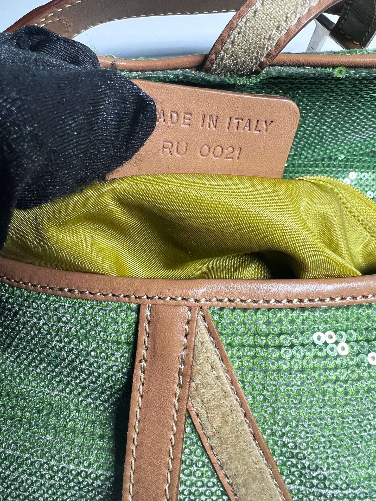 Ultra rare Dior green sequin double saddle bag