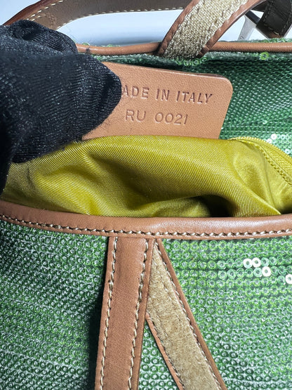 Ultra rare Dior green sequin double saddle bag
