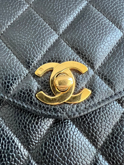 Pre-Owned Chanel Vintage 24K gold black caviar cross body mini square flap bag