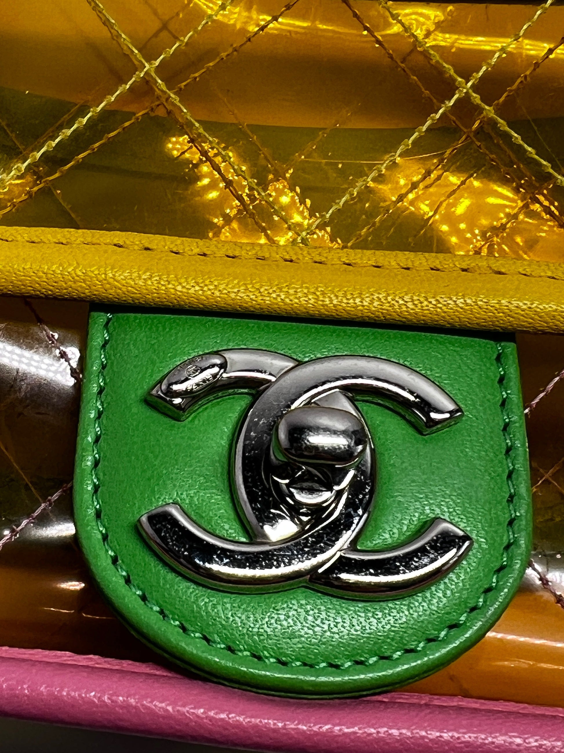 Chanel coco splash mini rectangular flap bag pink& yellow