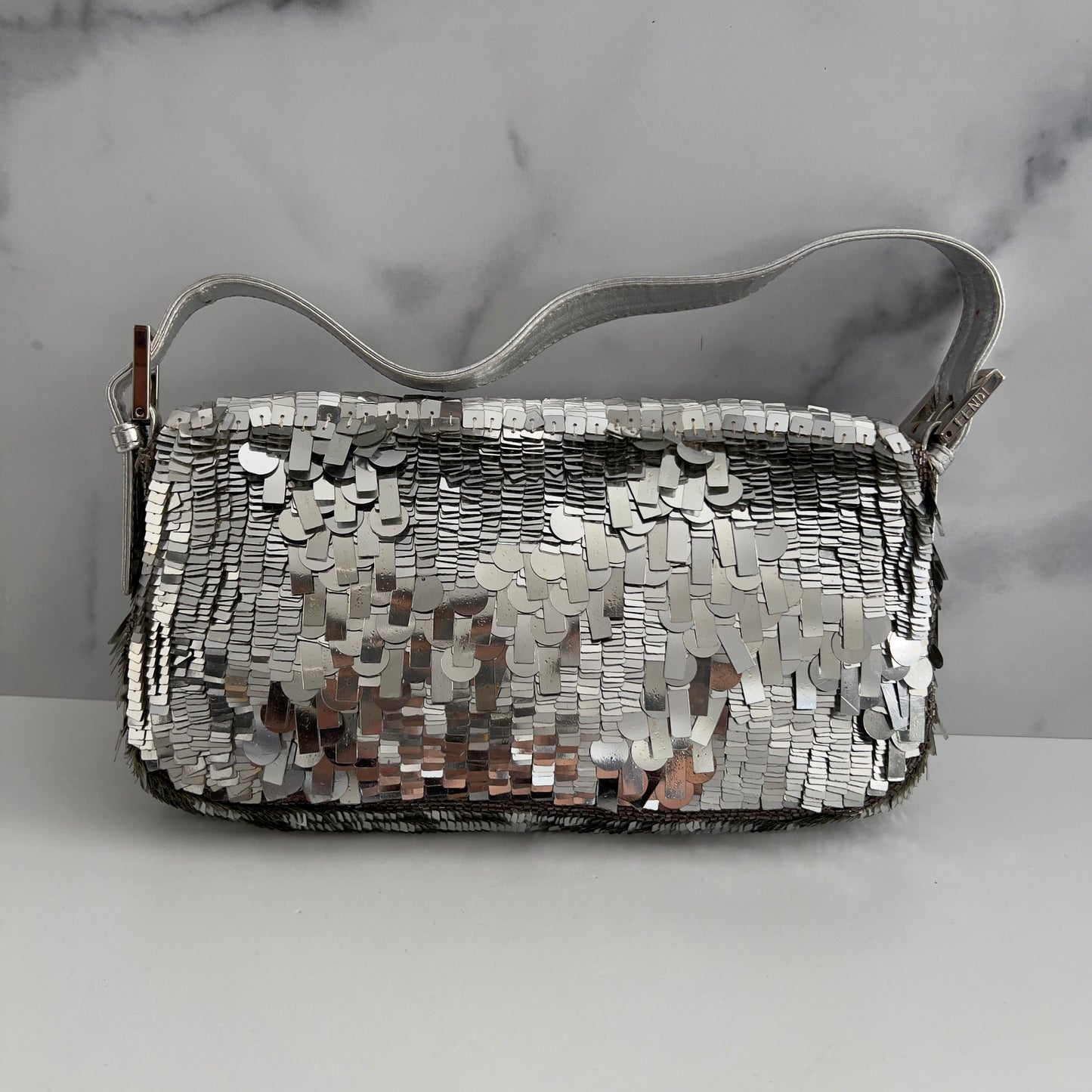Vintage Fendi silver sequin baguette