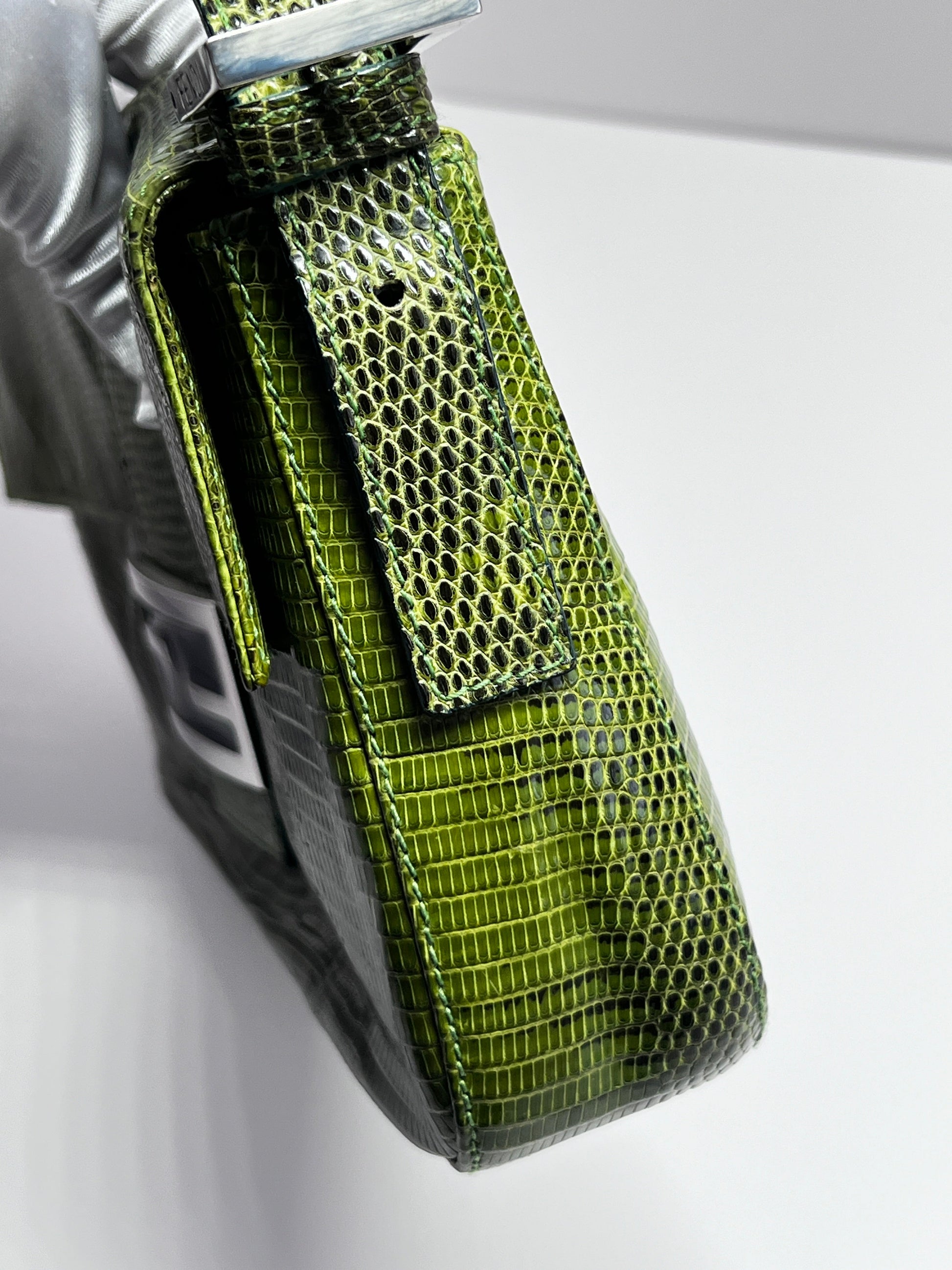 Vintage Fendi Green Lizard Skin Baguette