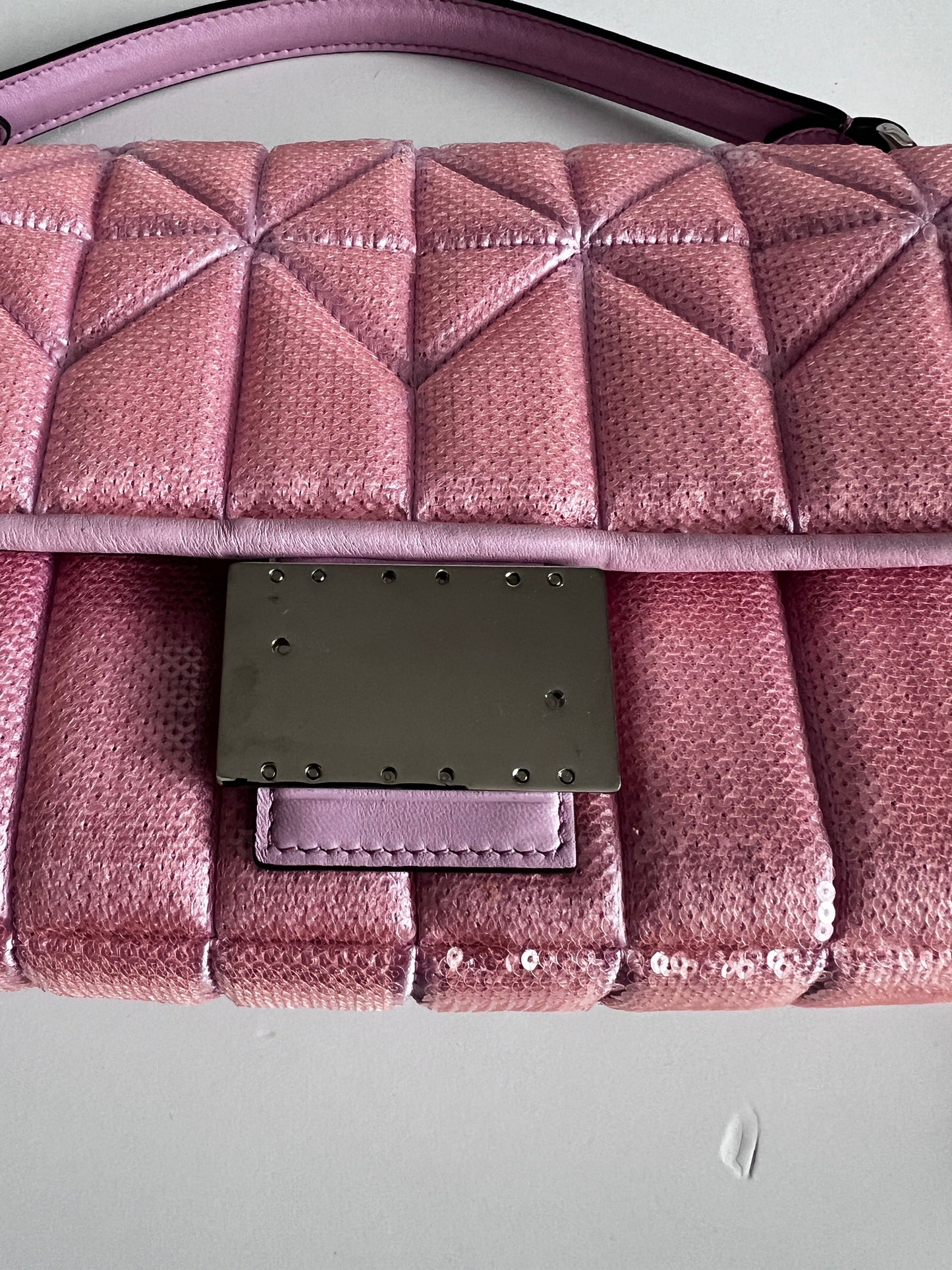 Fendi pink sequins replaceable magnetic buckle baguette