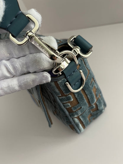 Fendi baguette new style FF velvet silver hardware shoulder bag NWOT