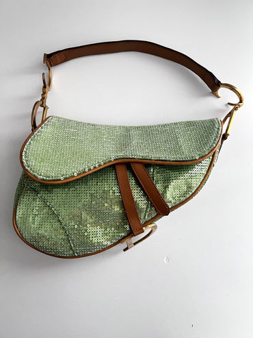 Dior green sequin saddle bag