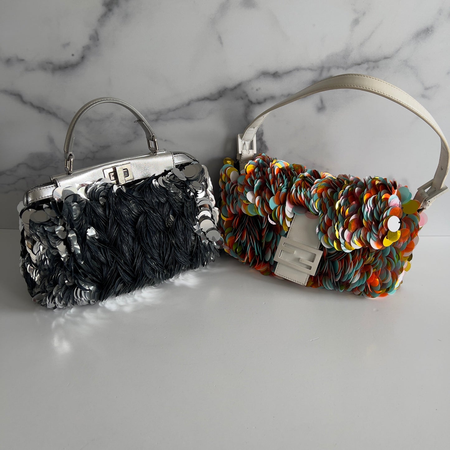 Fendi Silver Big Paillettes Small Size Peekaboo