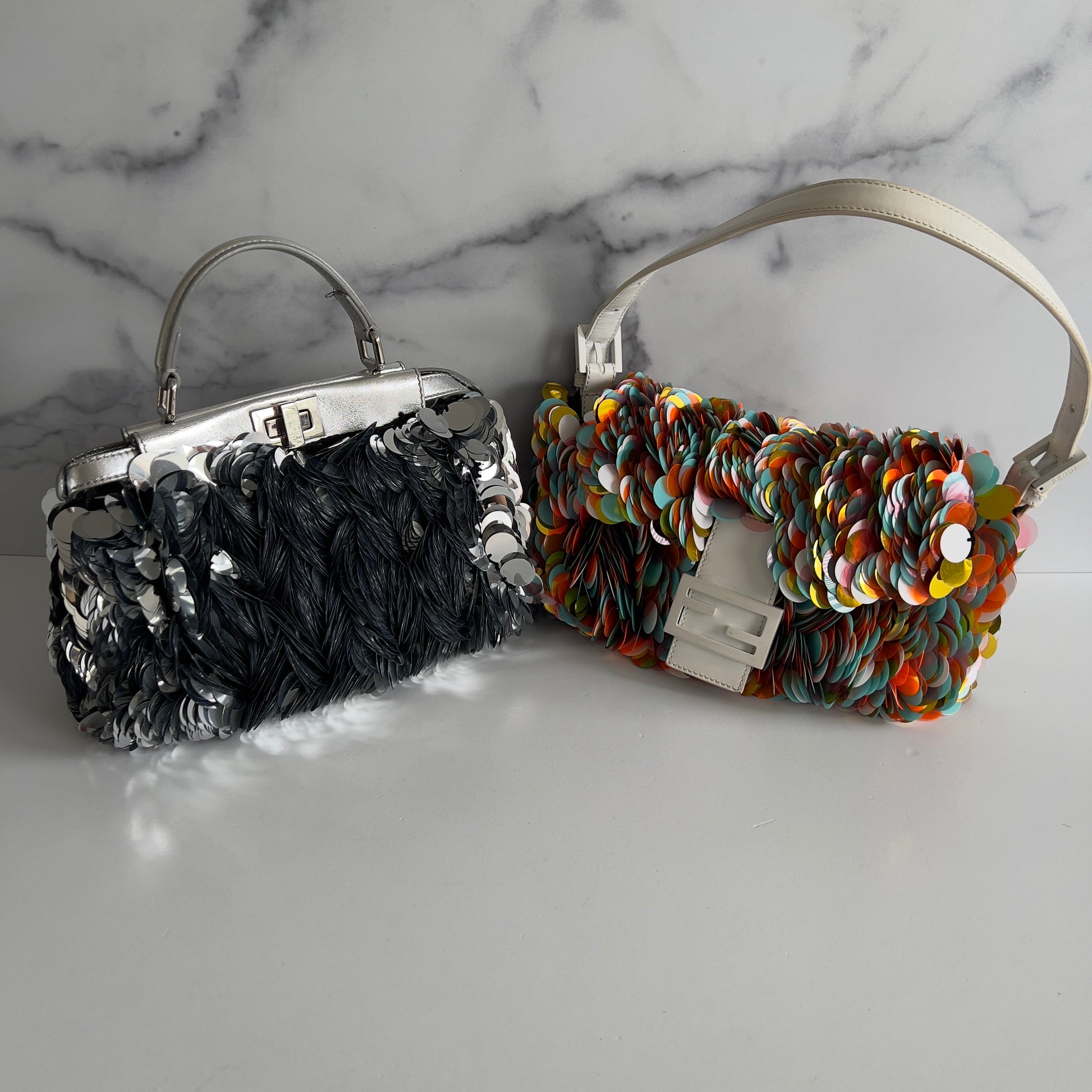 Fendi Silver Big Paillettes Small Size Peekaboo