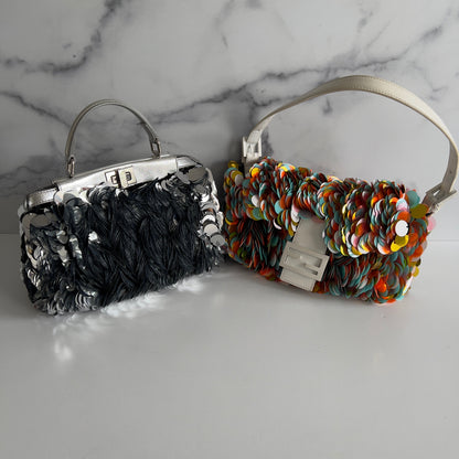 Fendi Silver Big Paillettes Small Size Peekaboo