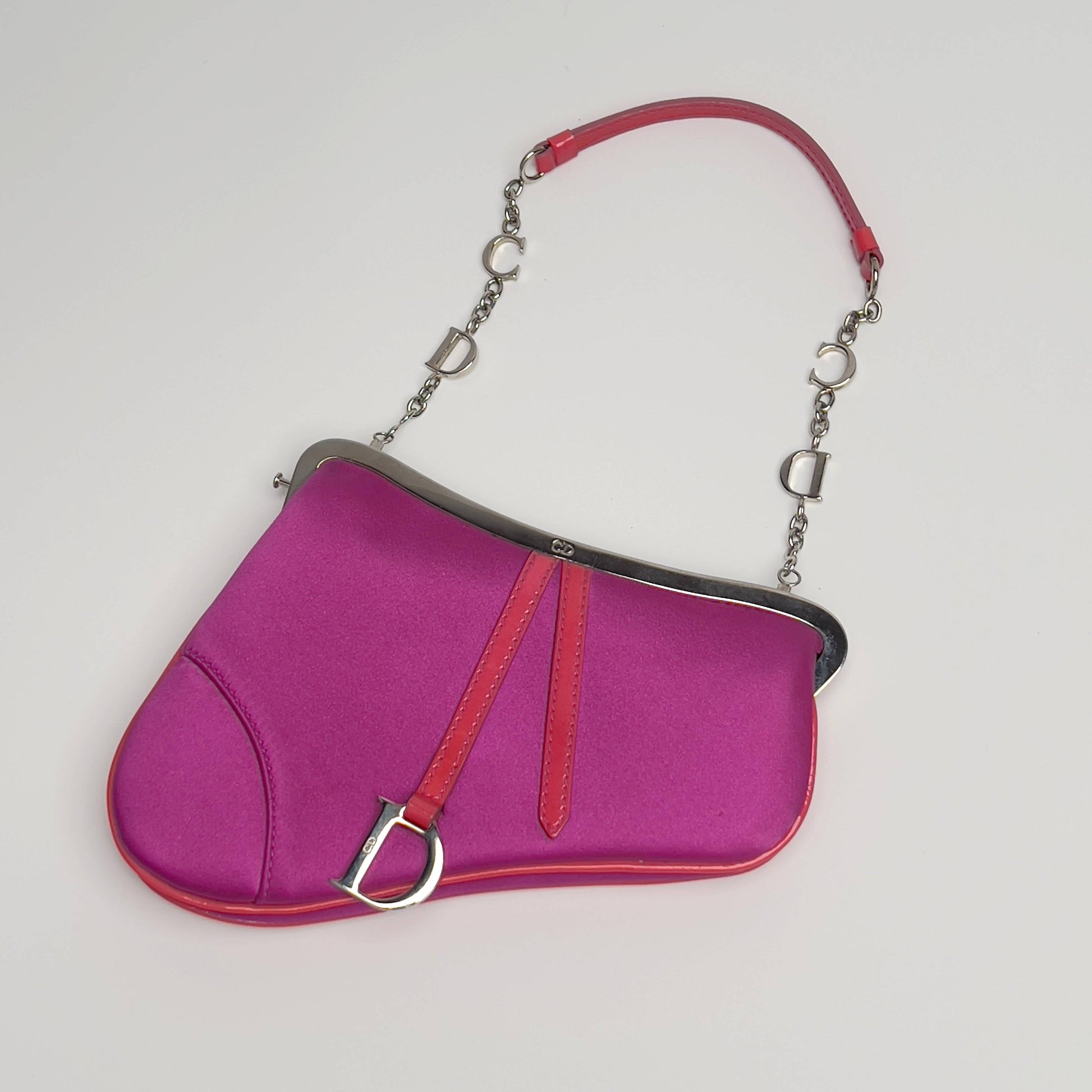 Dior saddle mini pink satin silver hardware shoulder bag