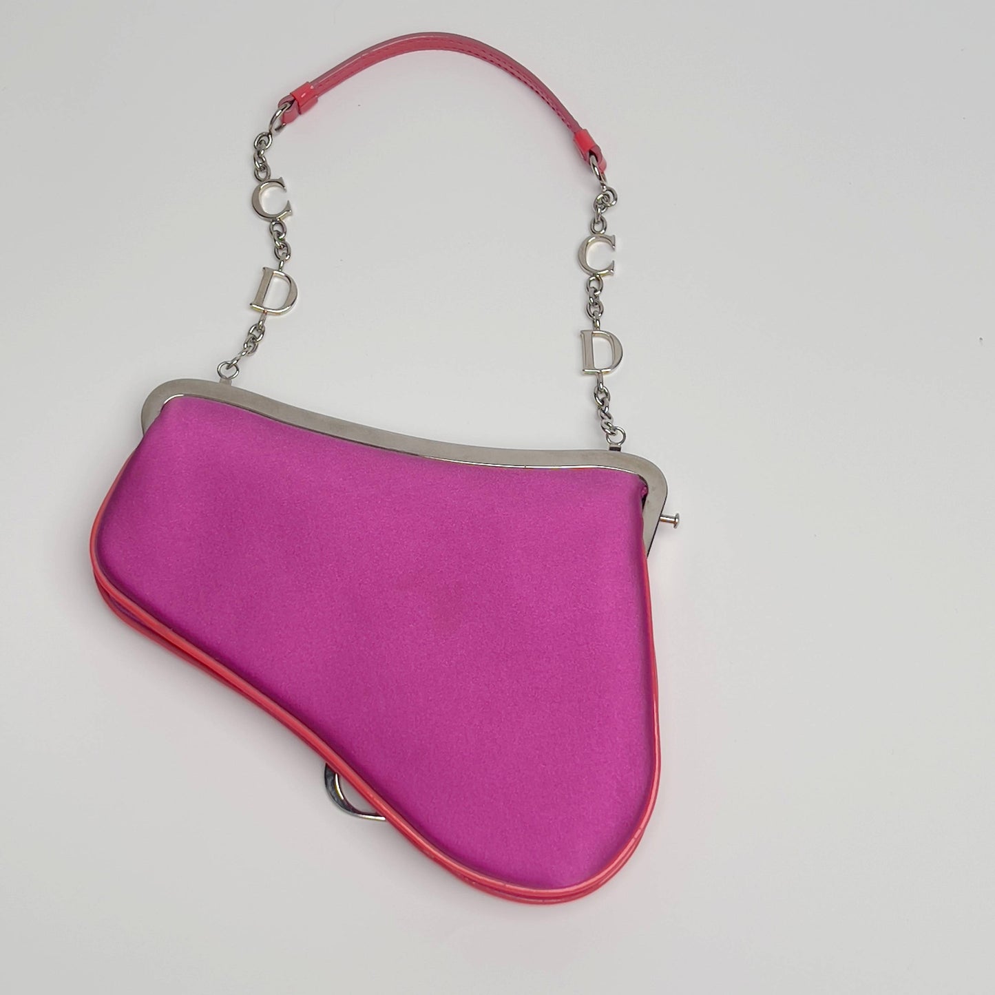Dior saddle mini pink satin silver hardware shoulder bag