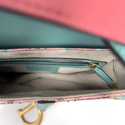 Dior pink& green sequin embroidered saddle bag