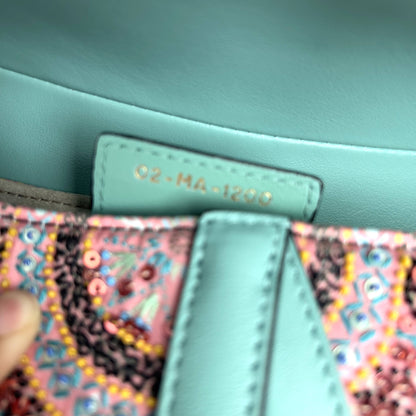 Dior pink& green sequin embroidered saddle bag