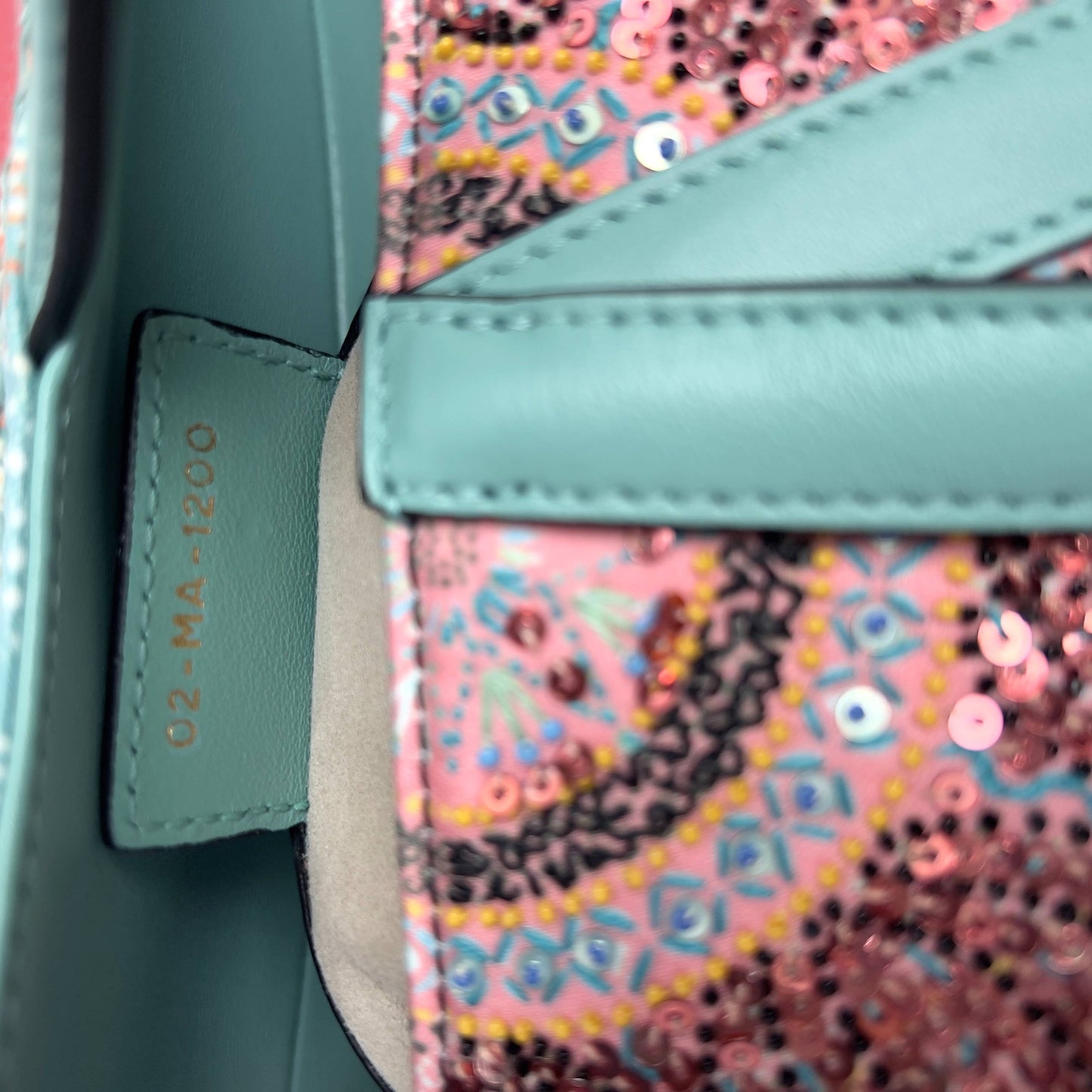 Dior pink& green sequin embroidered saddle bag