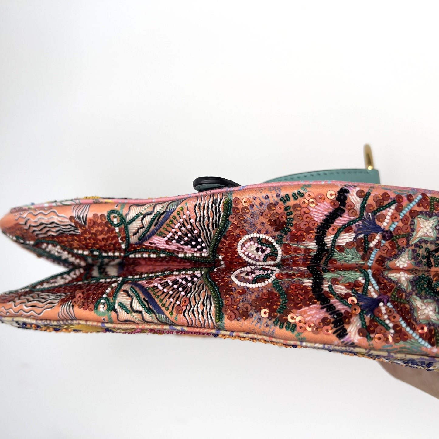 Dior pink& green sequin embroidered saddle bag