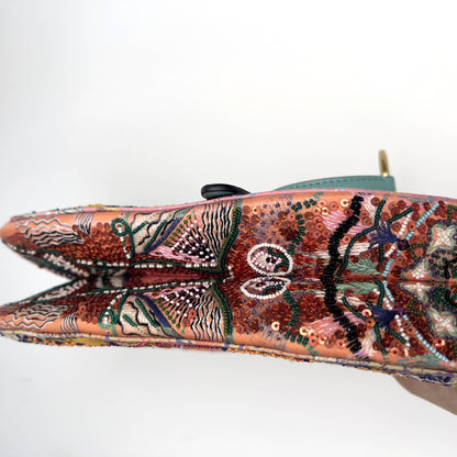 Dior pink& green sequin embroidered saddle bag