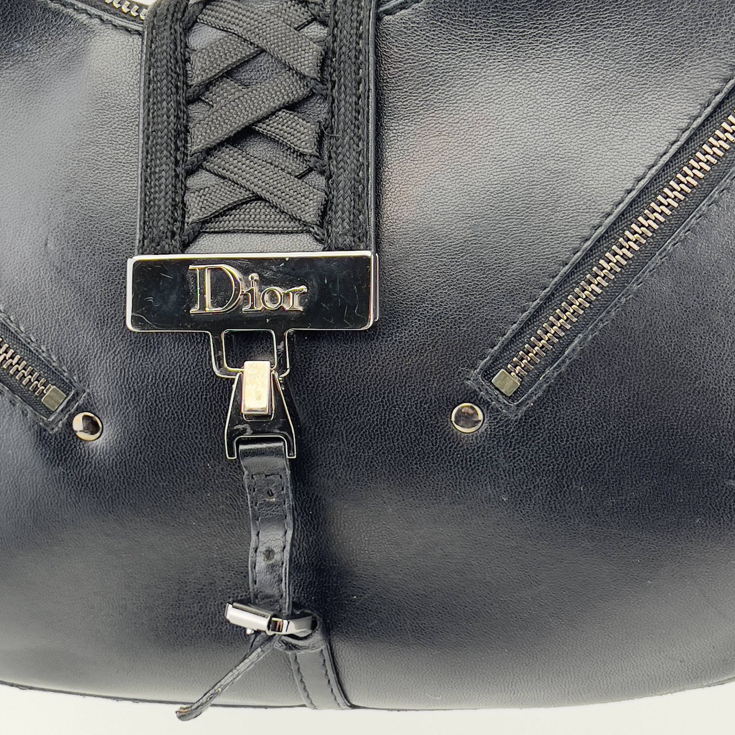 Dior Vintage Admit Black leather silver hardware shoulder bag