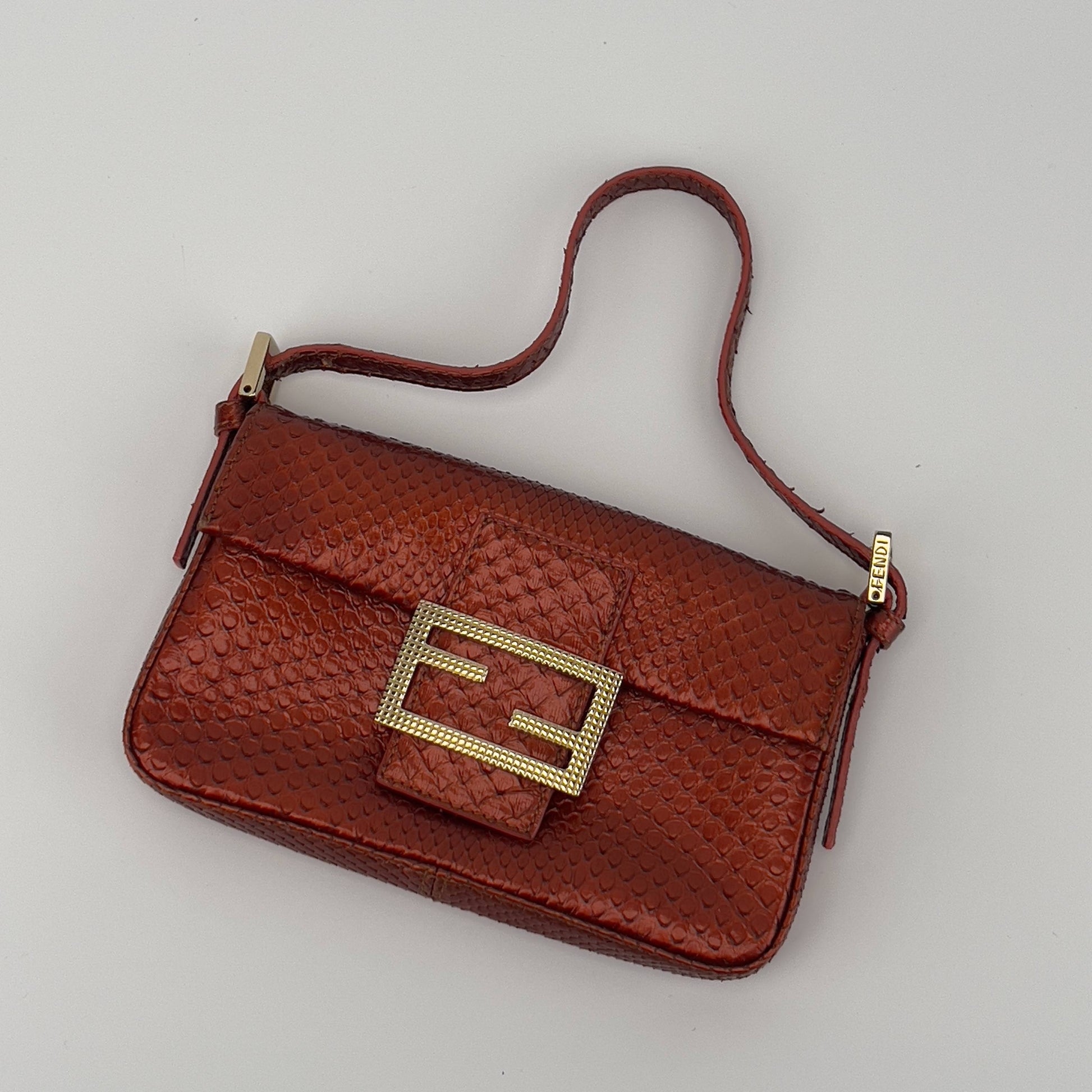 Fendi baguette mini metallic orange gold hardware shoulder bag