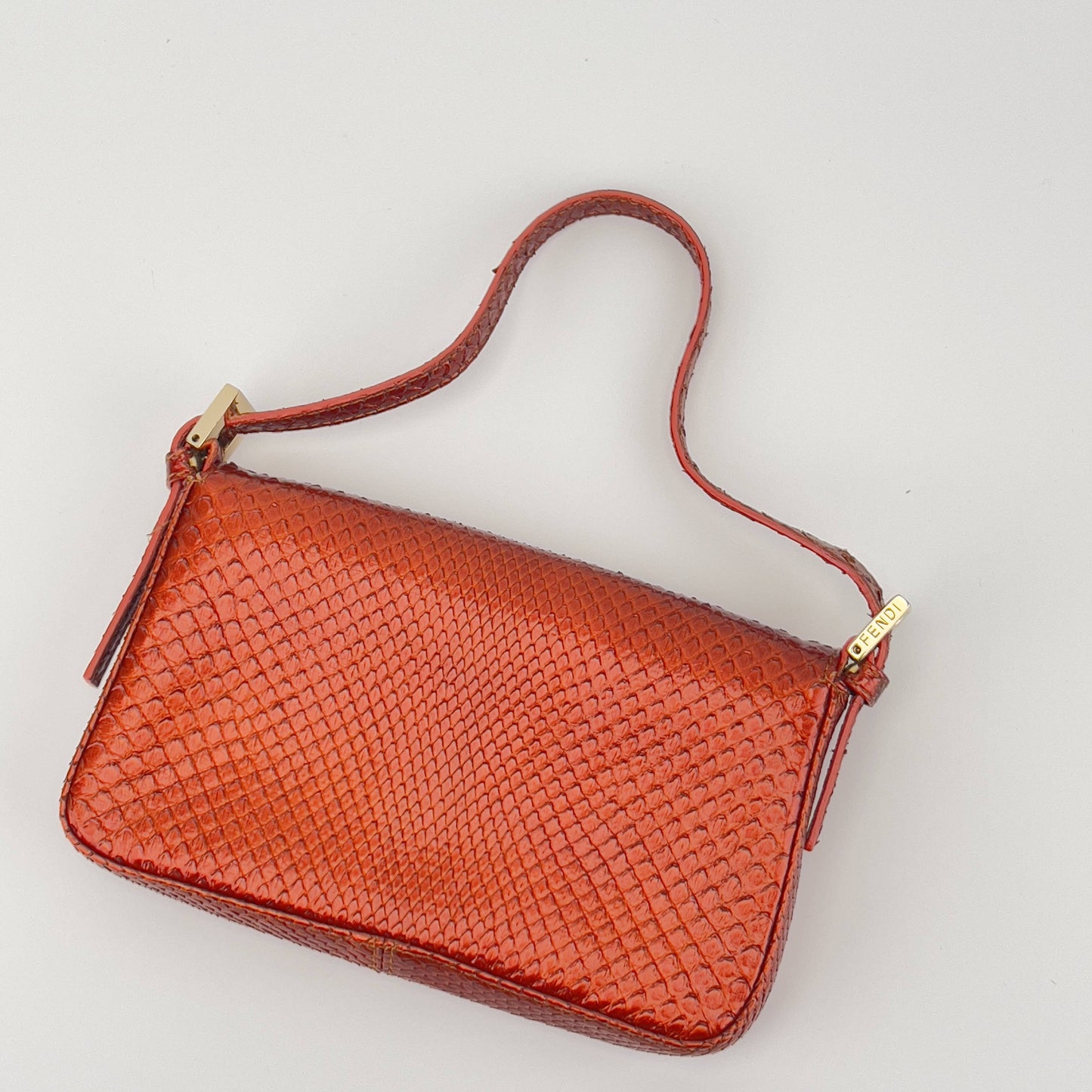 Fendi baguette mini metallic orange gold hardware shoulder bag