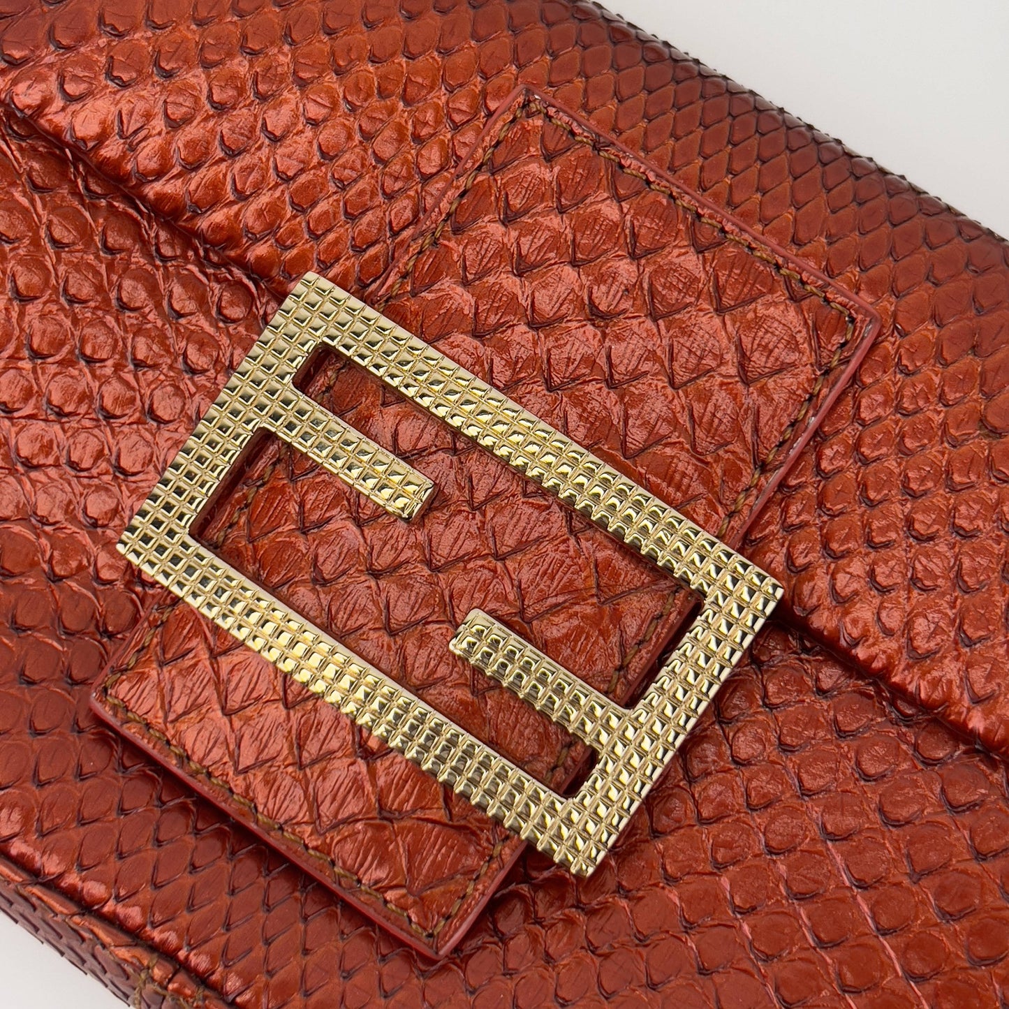 Fendi baguette mini metallic orange gold hardware shoulder bag