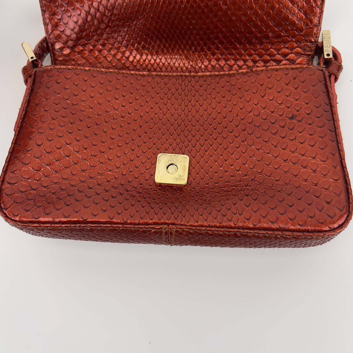 Fendi baguette mini metallic orange gold hardware shoulder bag