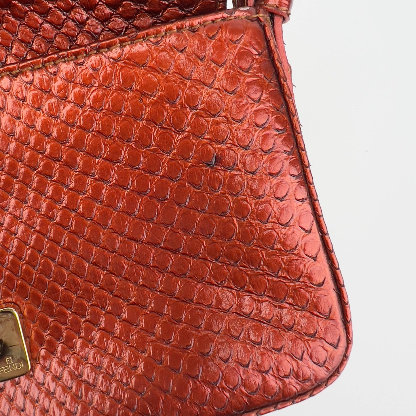 Fendi baguette mini metallic orange gold hardware shoulder bag