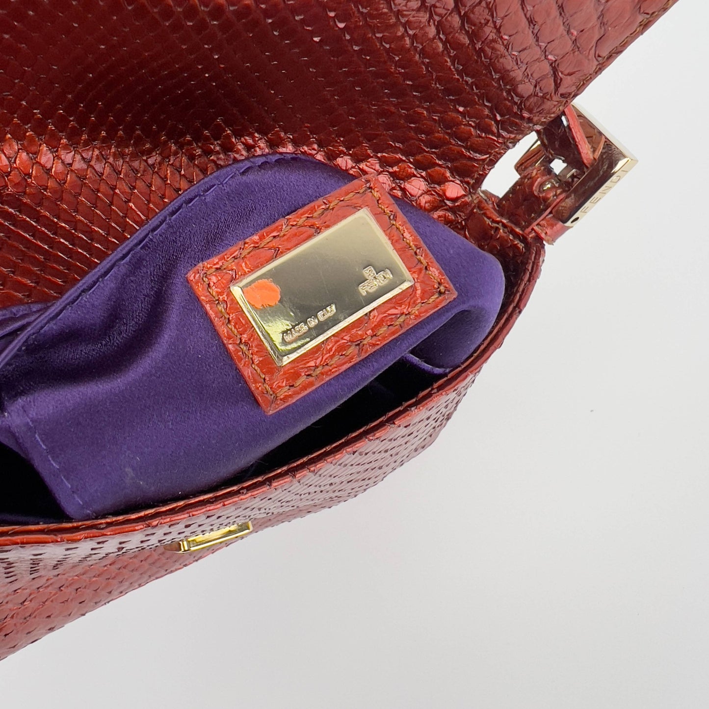 Fendi baguette mini metallic orange gold hardware shoulder bag