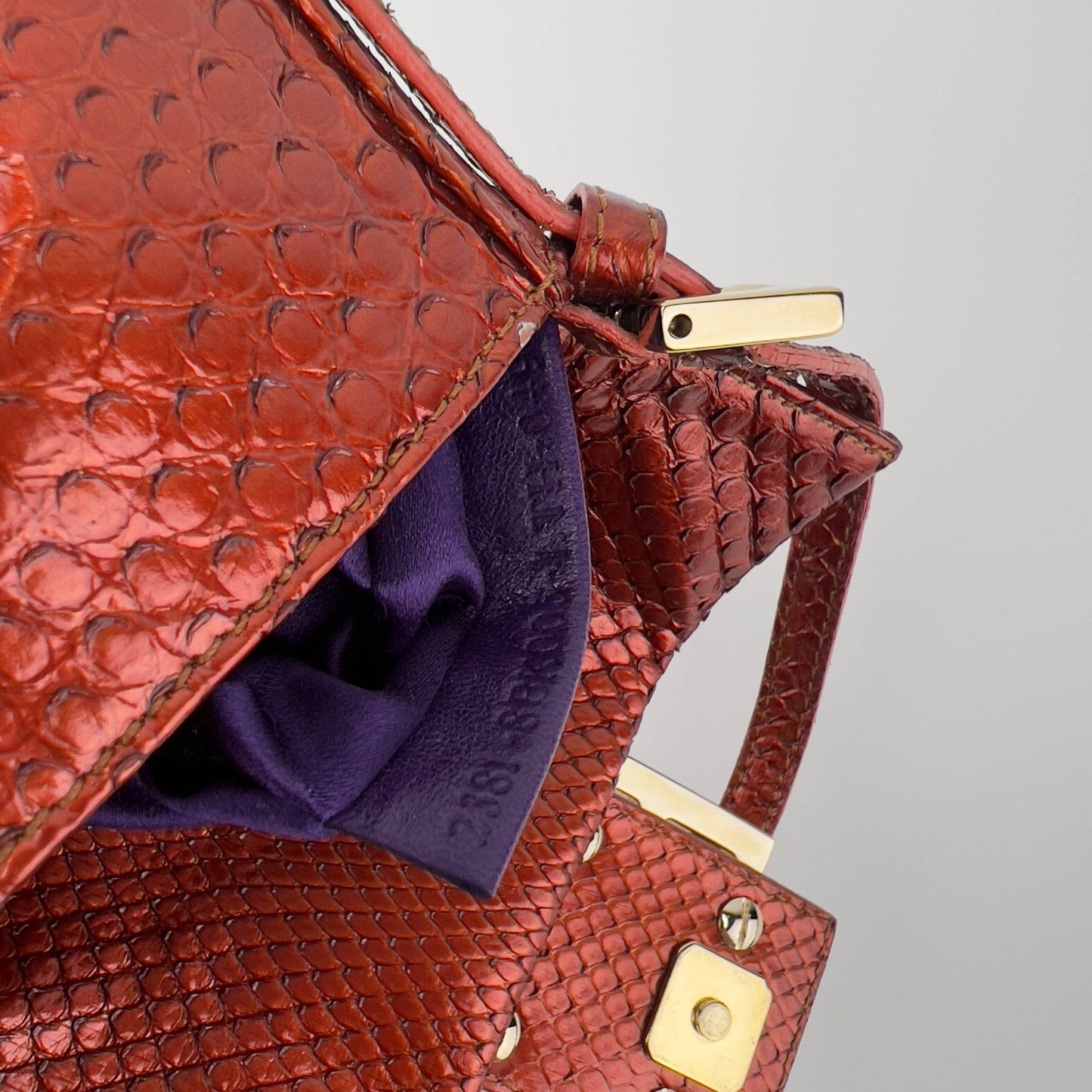 Fendi baguette mini metallic orange gold hardware shoulder bag