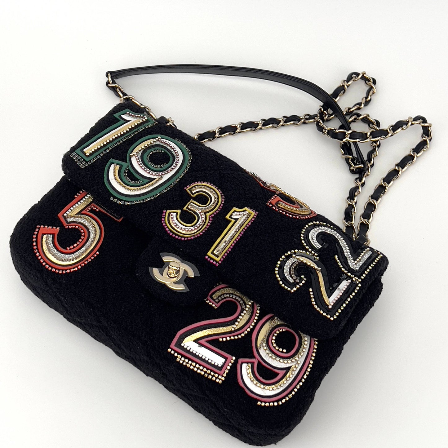 Chanel embroidered nunber tweed double flap bag