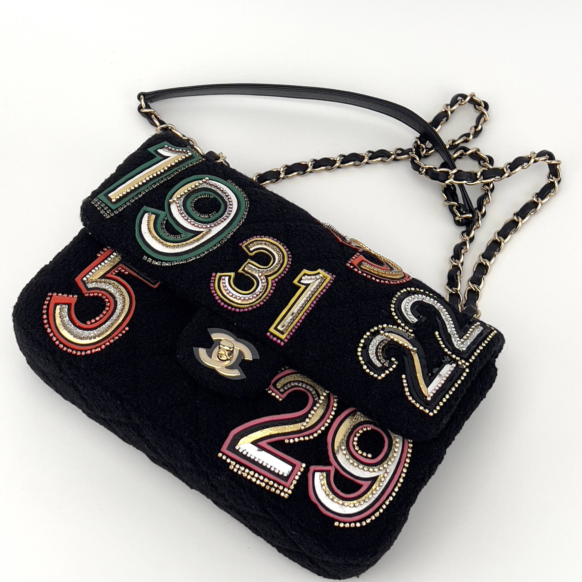 Chanel embroidered nunber tweed double flap bag
