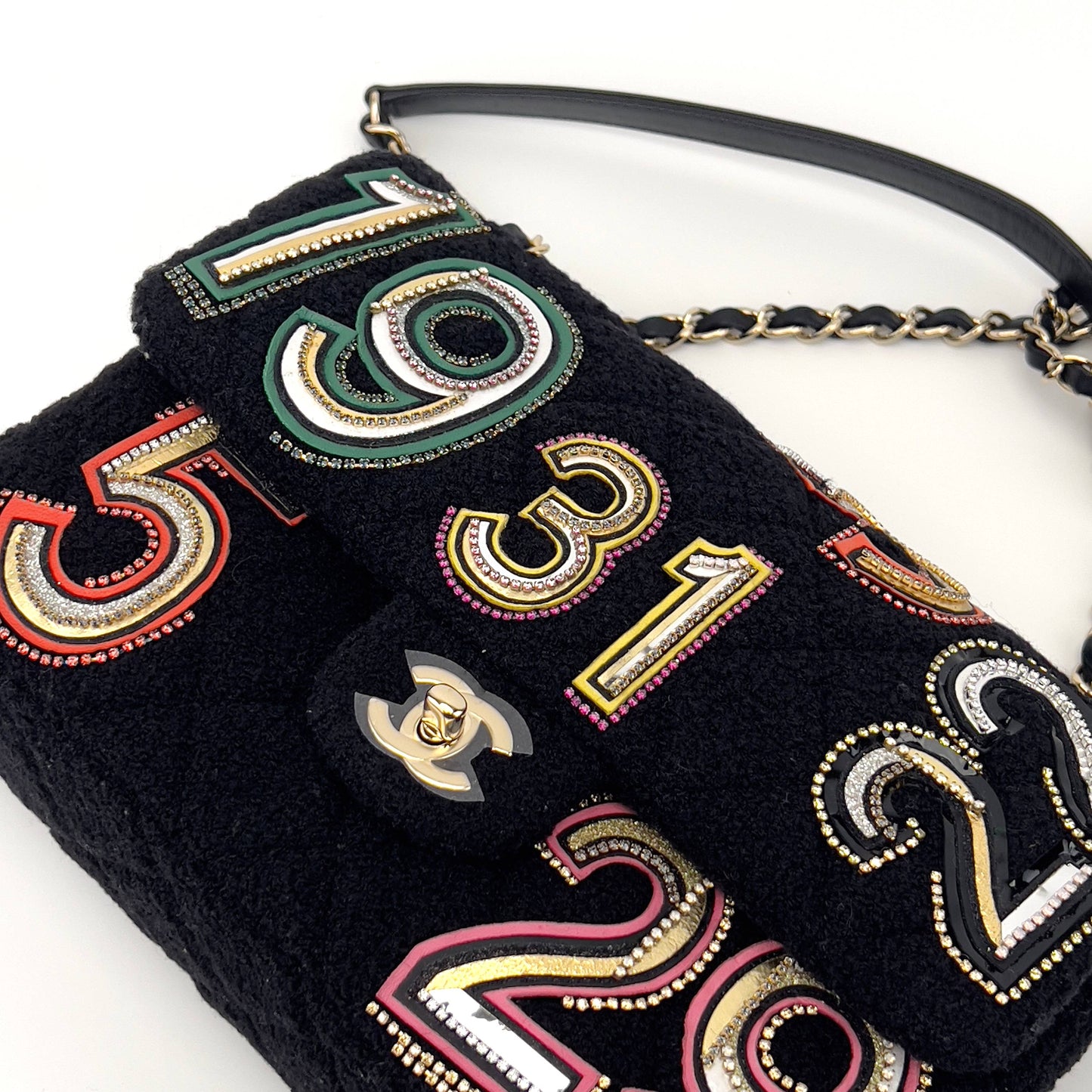 Chanel embroidered nunber tweed double flap bag