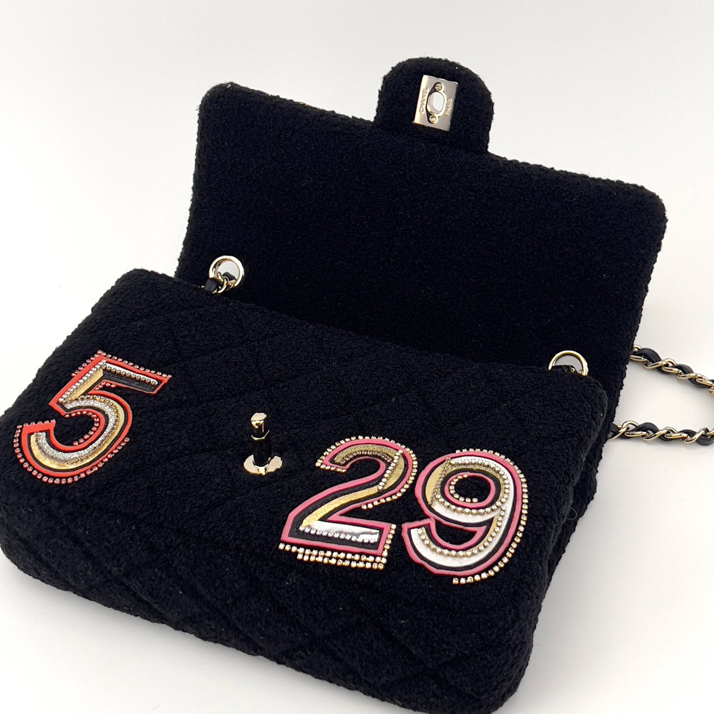 Chanel embroidered nunber tweed double flap bag