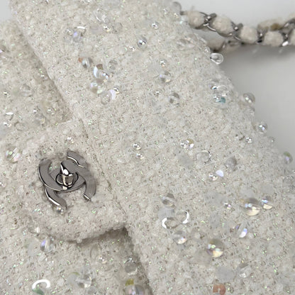 Chanel rain drop white tweed sequin double flap