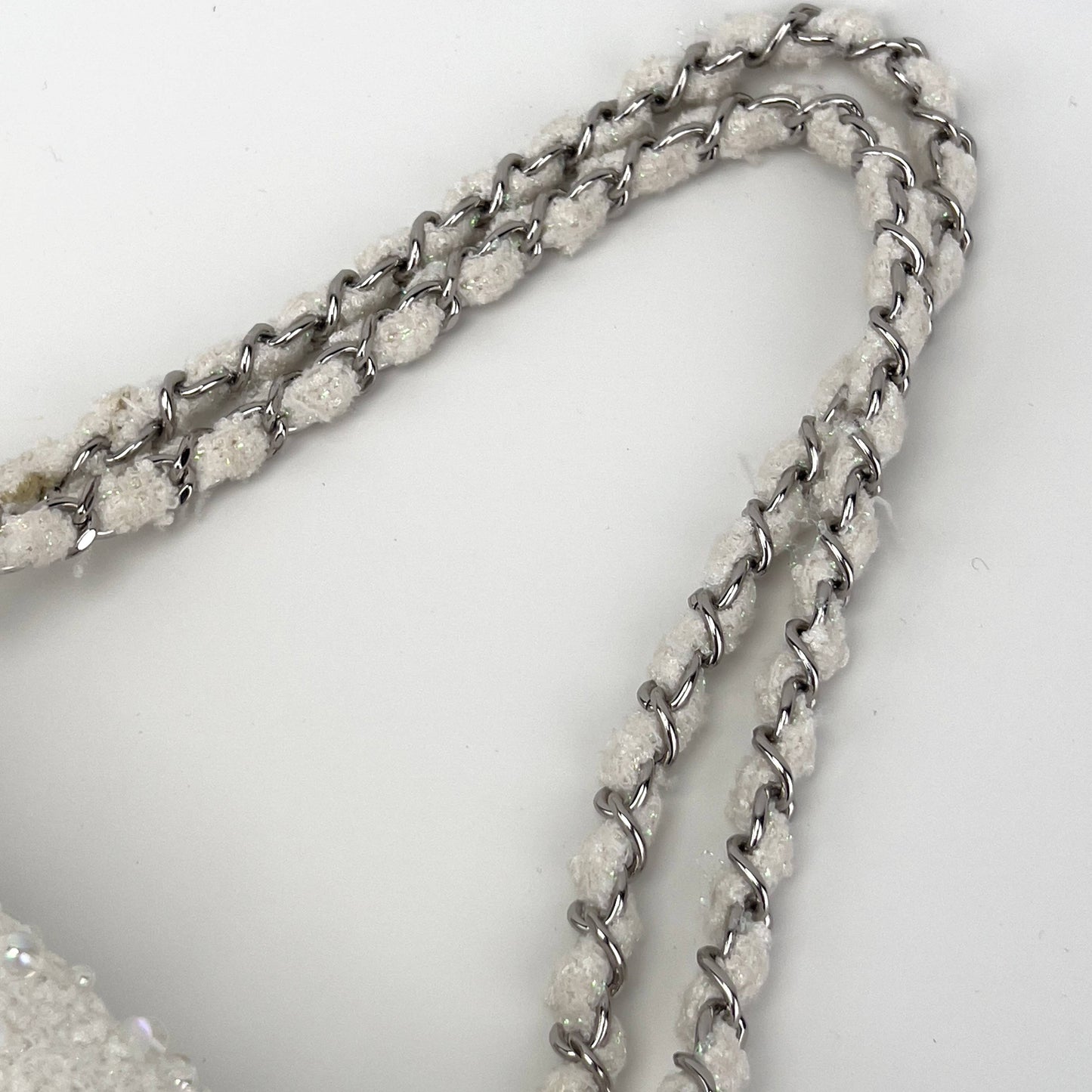 Chanel rain drop white tweed sequin double flap