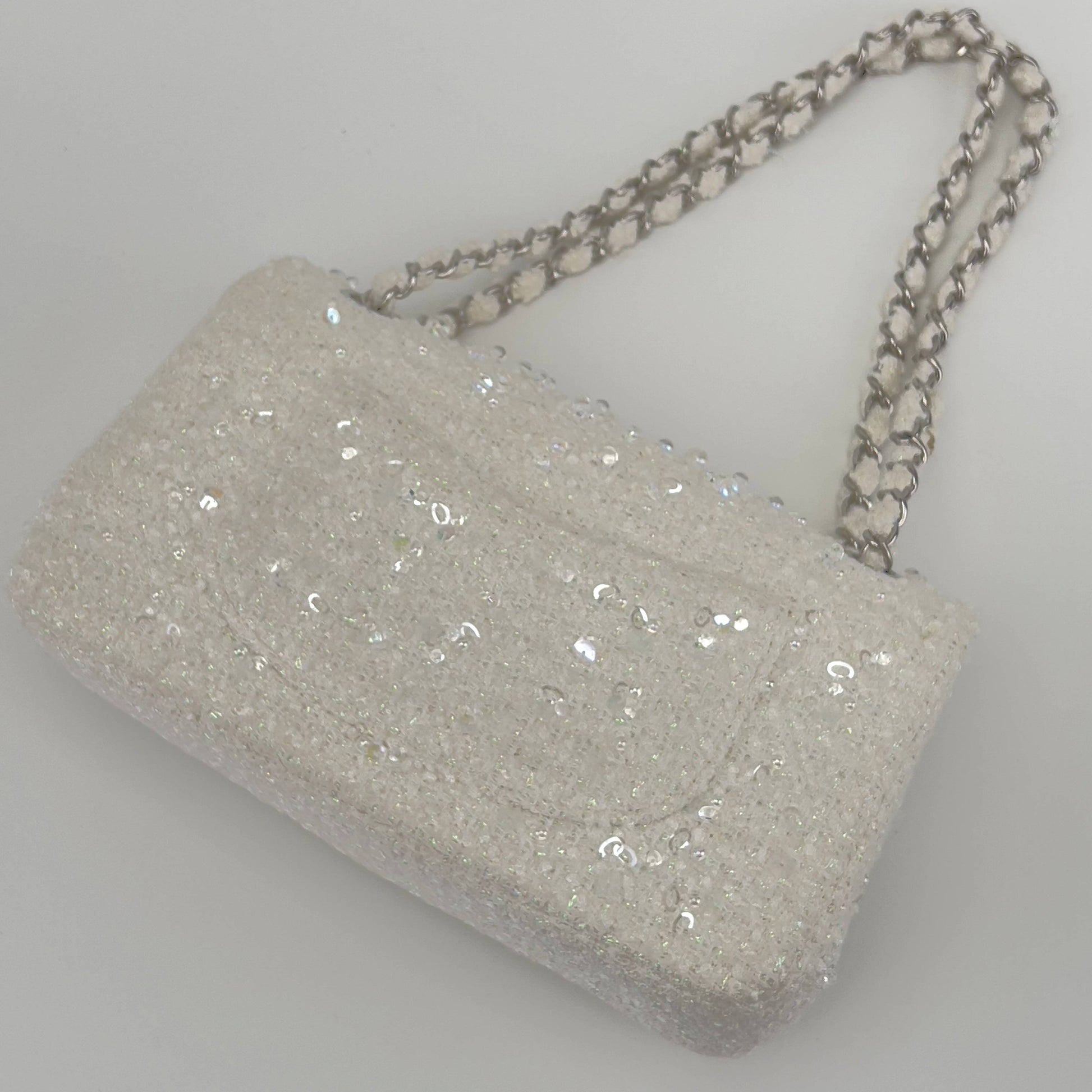 Chanel rain drop white tweed sequin double flap