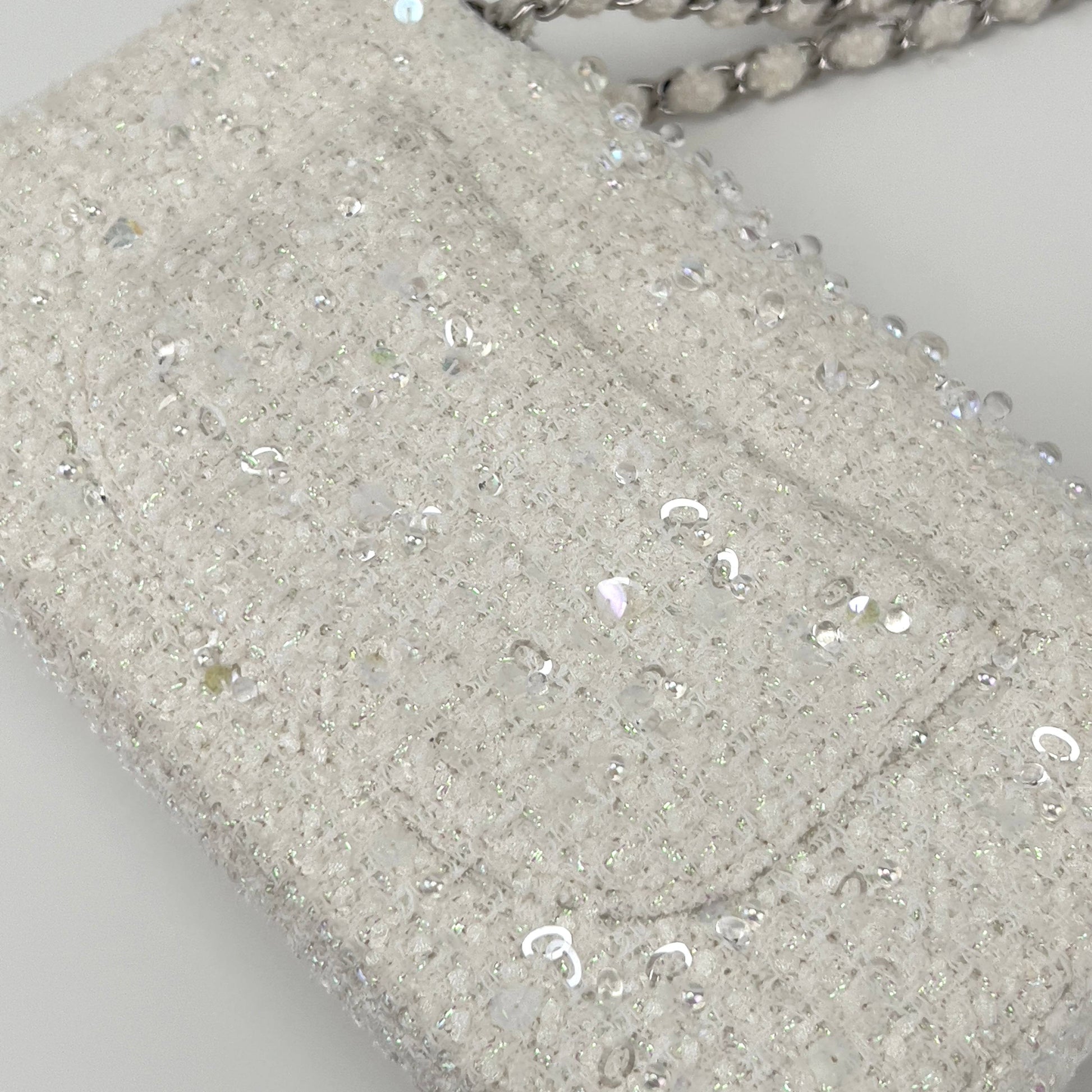 Chanel rain drop white tweed sequin double flap