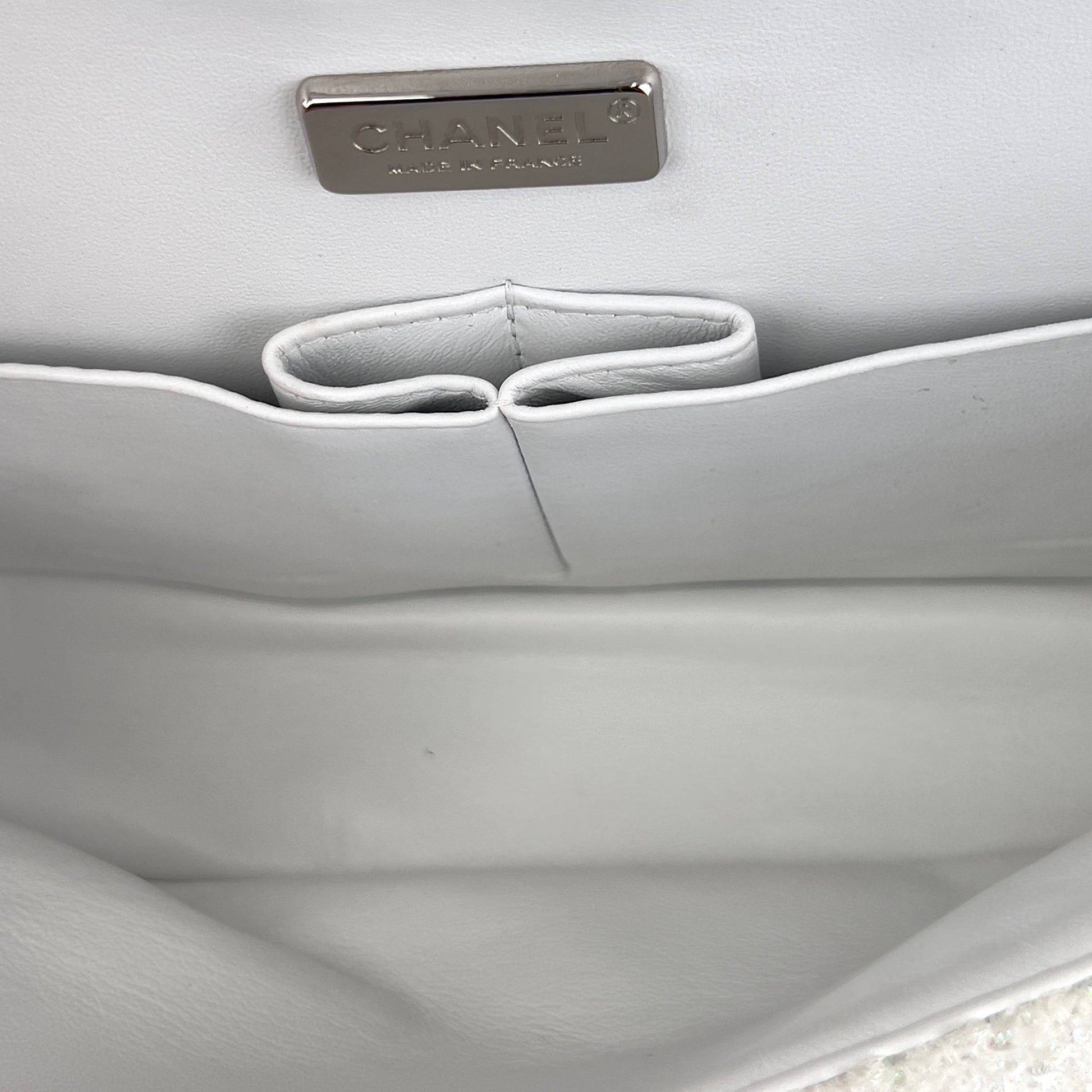 Chanel rain drop white tweed sequin double flap